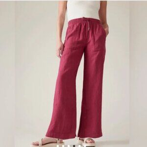 Athleta Retreat Linen Wide Leg Pant in Coffeeberry Wine Color Size 8 Drawstring